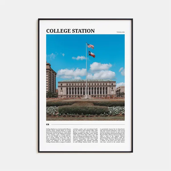 College Station Travel Poster, Texas USA Art Print