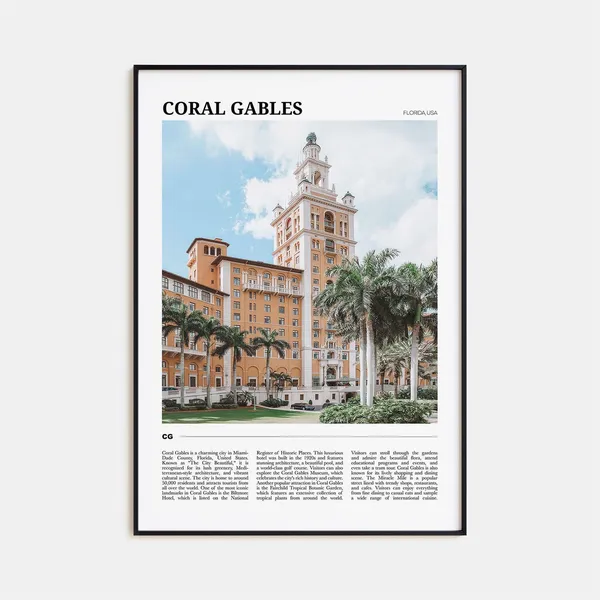 Coral Gables Travel Poster, Florida Travel Print