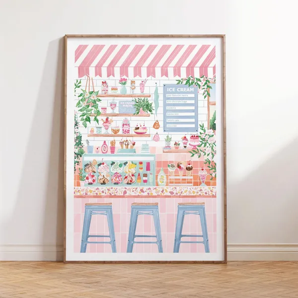 Ice Cream Bar Gelato Kitchen Print, Cottage Core