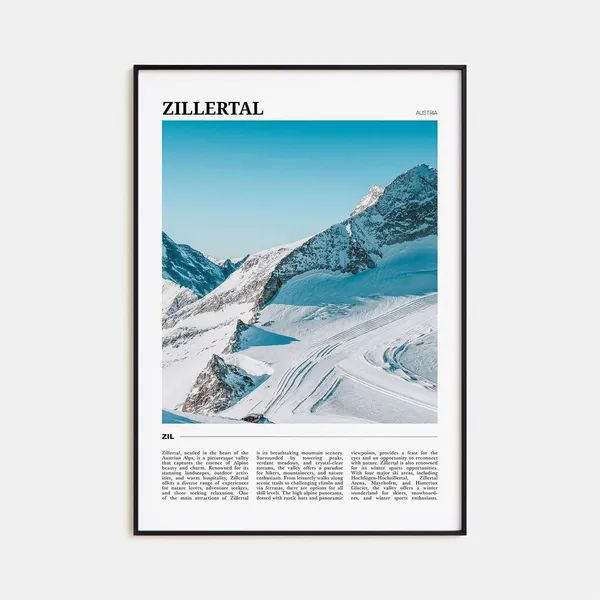 Zillertal Travel Poster, Austria Mountain Landscape