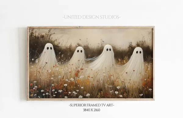 Halloween Ghosts in an Autumn Field Art Print
