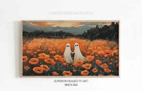Halloween Ghosts in a Floral Field Art Print
