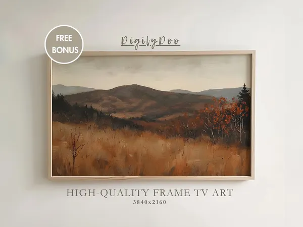 Vintage Autumn Landscape Art Print, Rustic Farmhouse