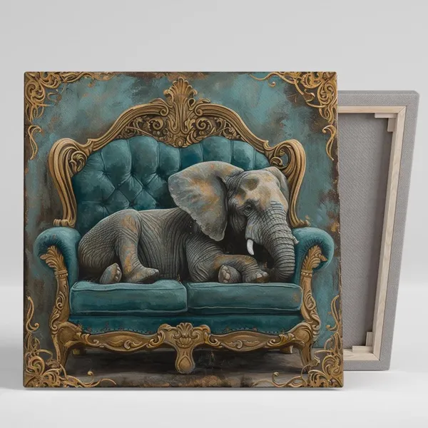 Regal Elephant Repose, Whimsical Baroque Art Print