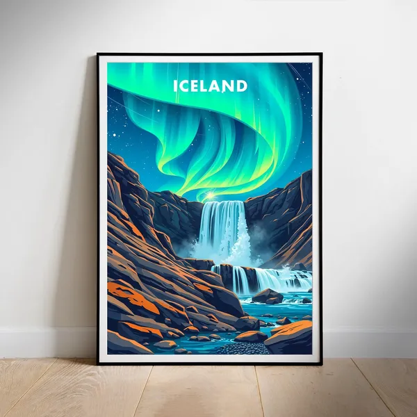 Iceland Travel Poster, Retro Travel Poster