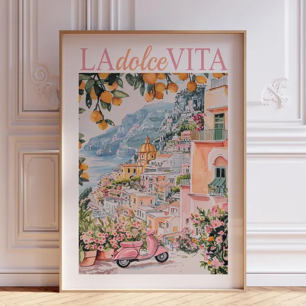 Pink La Dolce Vita Amalfi Coast Travel Poster