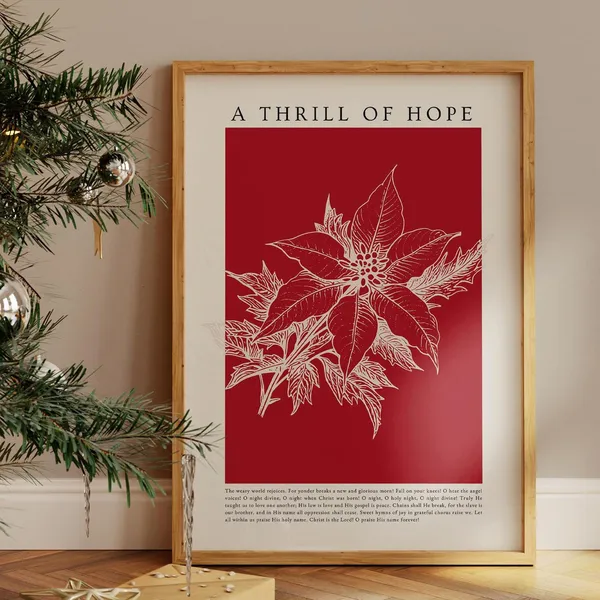 Red Poinsettia Modern Christmas Art Print