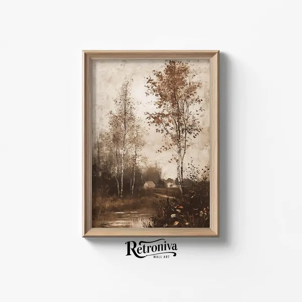 Vintage Moody Fall Stream Landscape Art Print