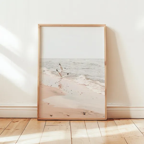 Beach Seagull Print, Neutral Coastal Decor