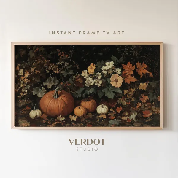 Vintage Fall Pumpkins Art Print, Moody Autumn Botanical