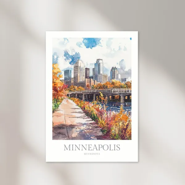 Minneapolis Minnesota Watercolor Travel Poster
