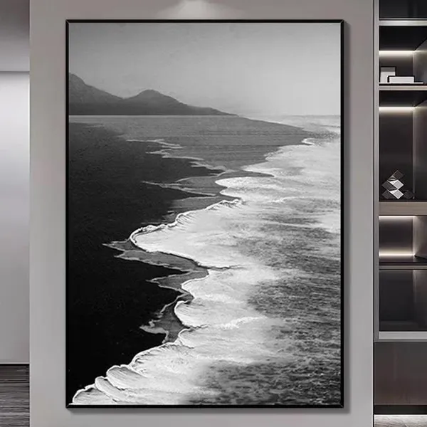 Black And White Ocean Waves Abstract Art Print