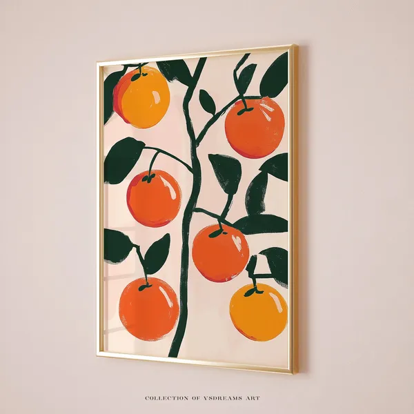 Orange Fruit Print, Retro Food Art for Kitchen Decor