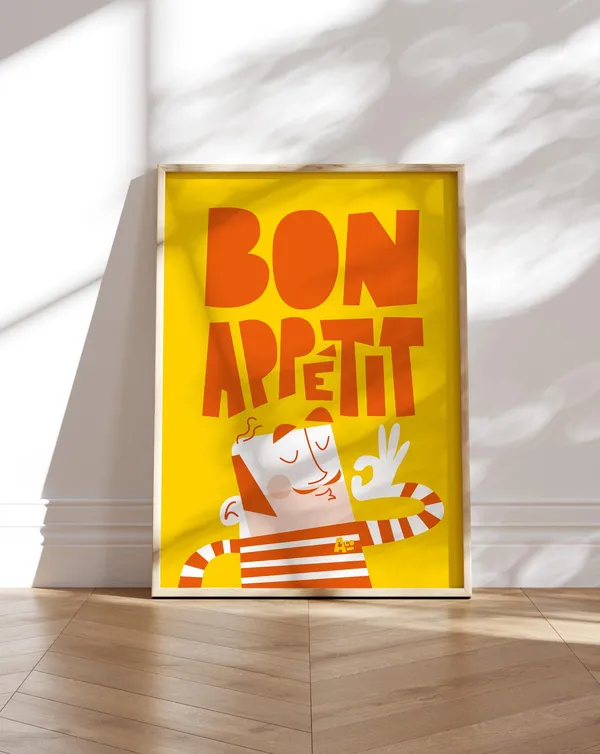 Bon Appetit Kitchen Poster, Mid Century Art Print