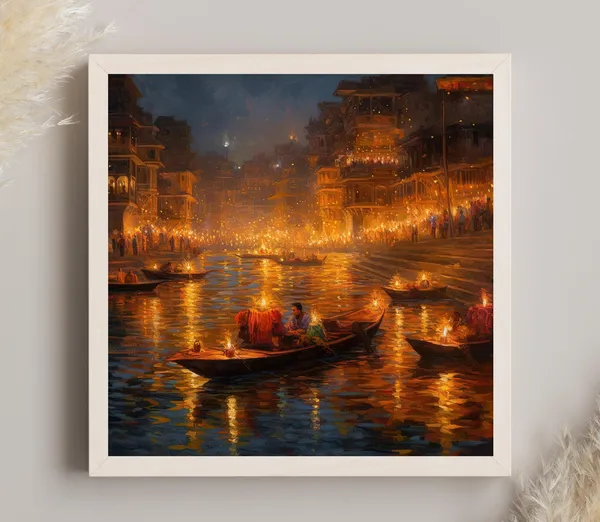 Varanasi Diwali Night Travel Poster, Wall Art Print