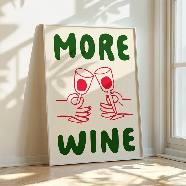 Retro More Wine Print, Mid-Century Kitchen Art Print