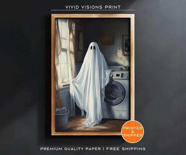 Spooky Ghost Laundry Day Halloween Bathroom Art Print