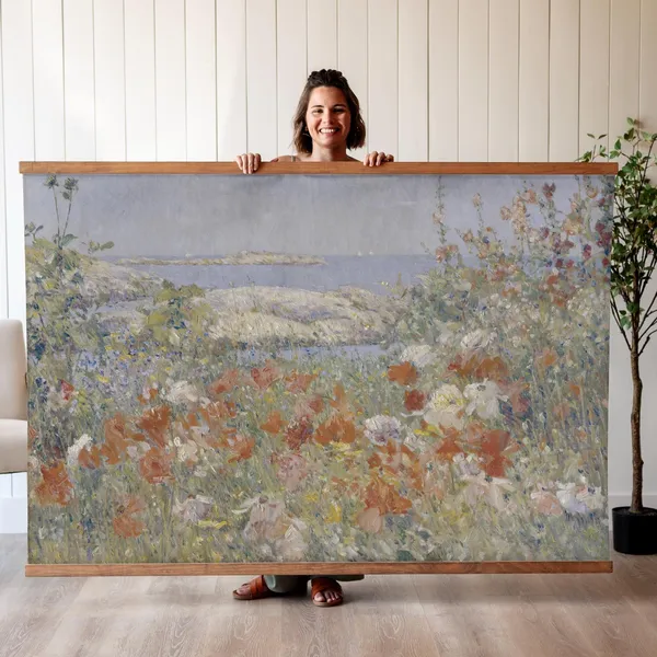 Flowers By The Sea, Vintage Oil Painting Art Print