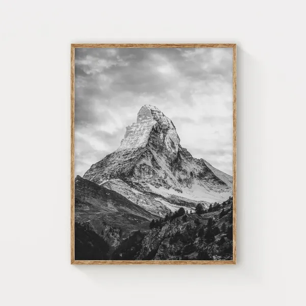 Matterhorn Zermatt Swiss Alps Black And White Art Print