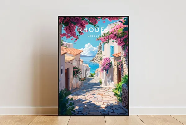 Rhodes Travel Poster, Greece Island Wall Art
