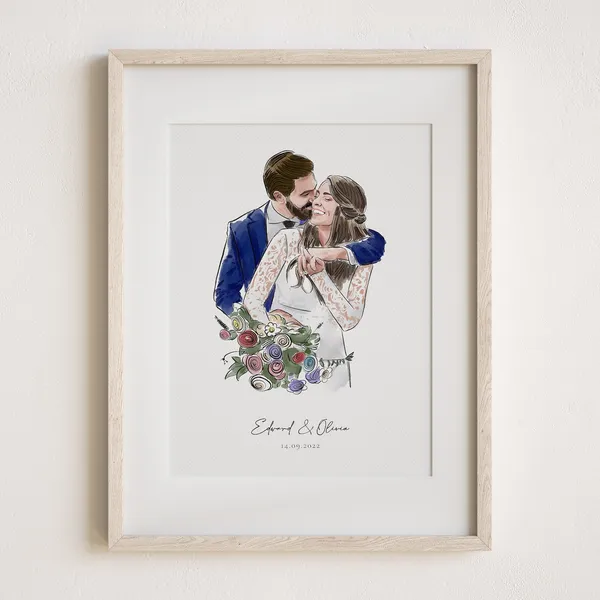 Personalised Watercolour Portrait Anniversary Art Print