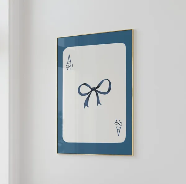 Navy Blue Bow Wall Art, Coquette Art Print