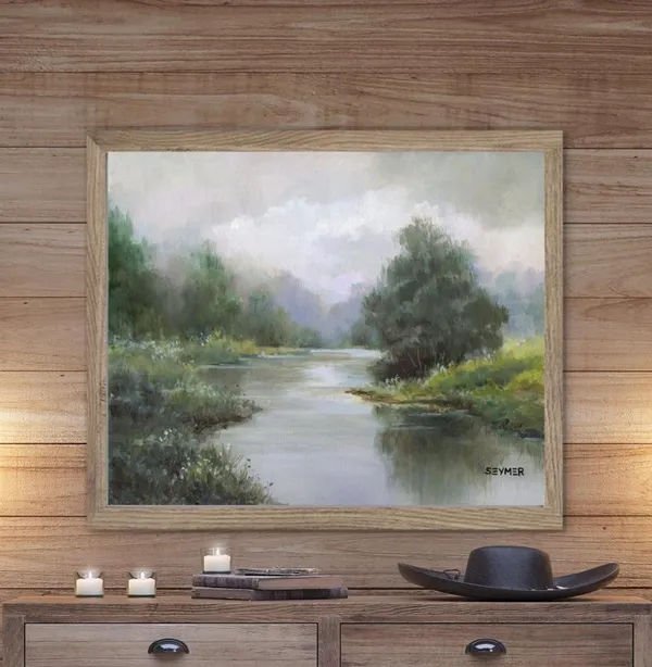 Vintage River Painting Print, Classic Landscape Art