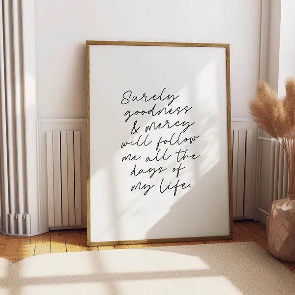 Psalm 23:6 Bible Verse Art, Minimalist Christian