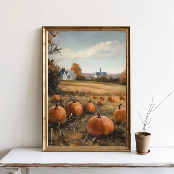 Pumpkins Farmhouse Country Painting Autumn Poster Print