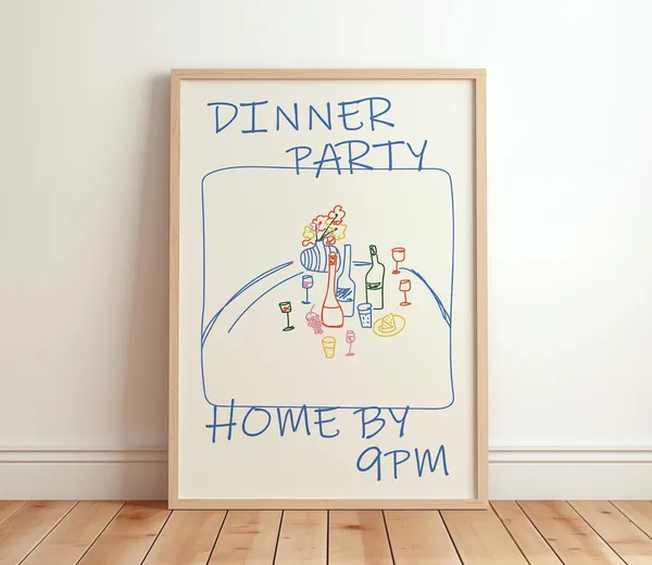 Retro Dinner Party Food And Drinks Illustrations, Poster