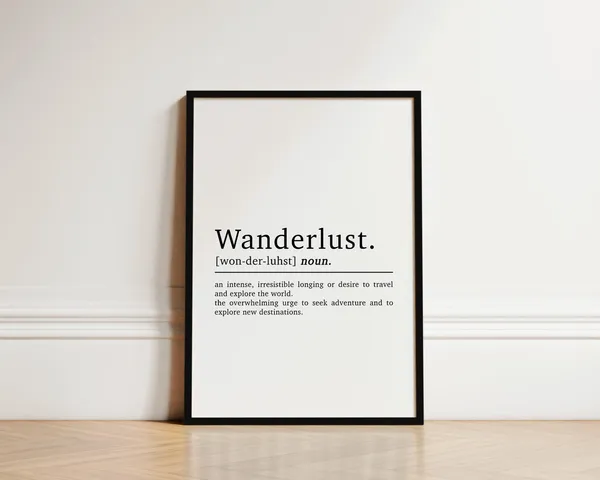 Wanderlust Definition Travel Poster, Bedroom Wall Art