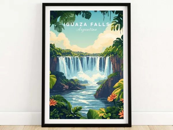Iguazu Falls Travel Poster, Argentina Landscape Print