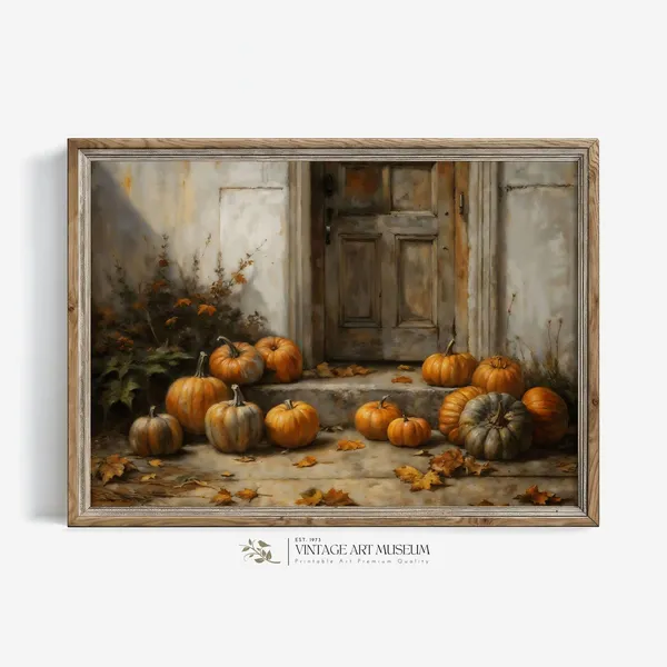 Orange Pumpkin Harvest Autumn Vintage Style Art Print
