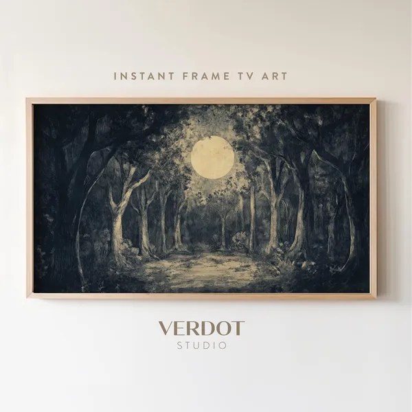 Vintage Halloween Forest Art Print, Night Sky Moon