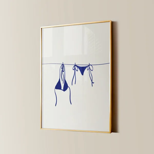 Bikini On Clothesline, Coastal Beachy Art Print