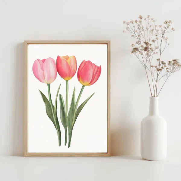 Watercolor Tulip Art Print, Spring Floral Decor