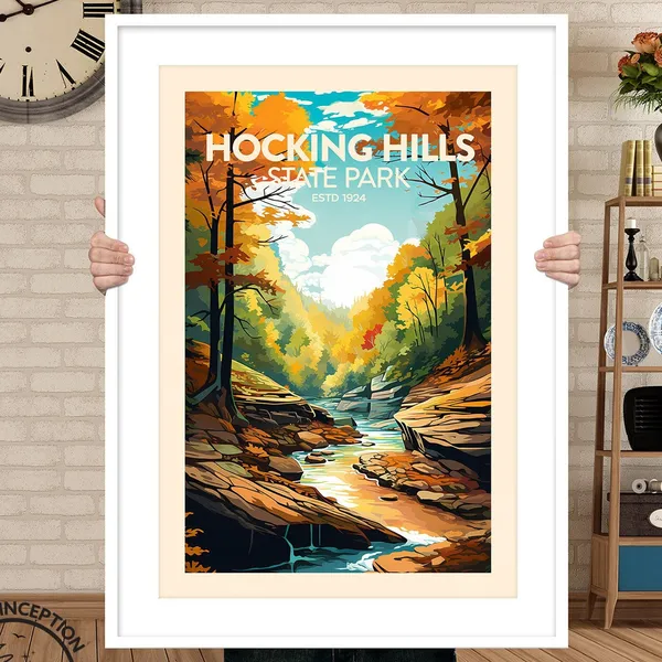 Hocking Hills State Park Travel Poster, Ohio Art
