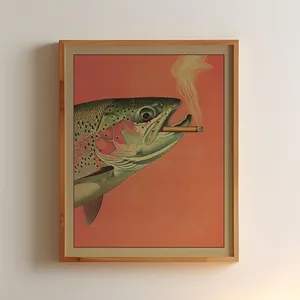 Trout Smoking a Cigarette, Vintage Retro Poster