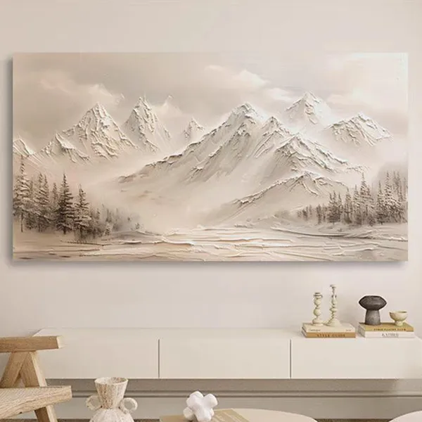 Snowy Mountain Forest Oil Painting, Modern Landscape Art