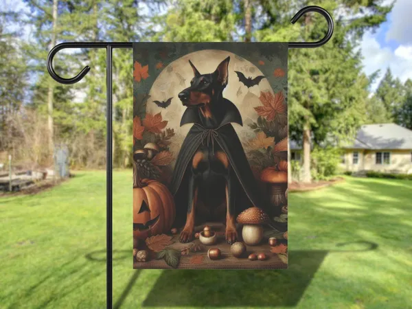Custom Doberman Autumn Halloween Garden Flag