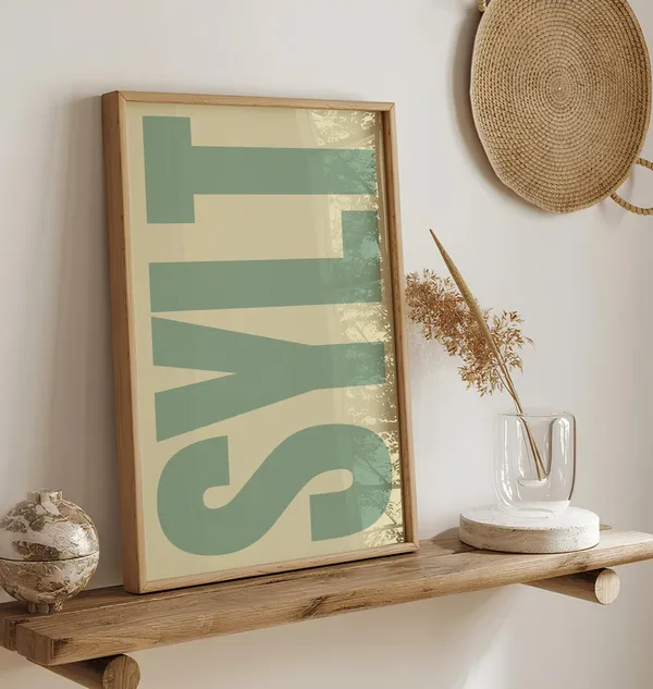 Sylt Poster, Sage Green Beige North Sea Travel Poster