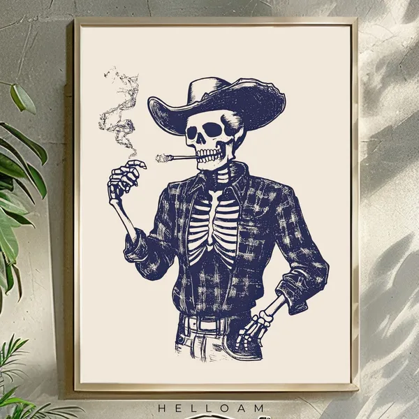 Skeleton Cowboy Vintage Western Art Print, Texas