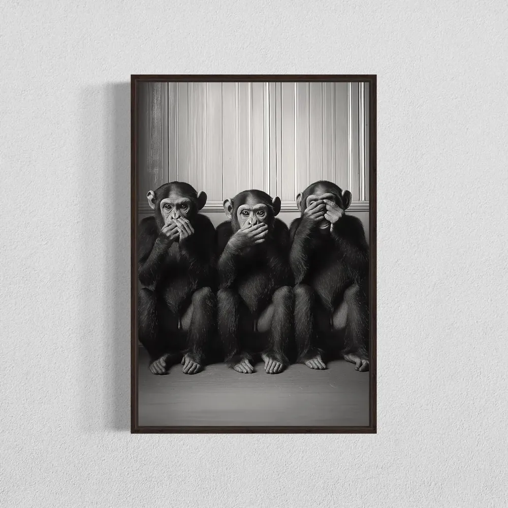 Black and White Three Monkeys Art Print