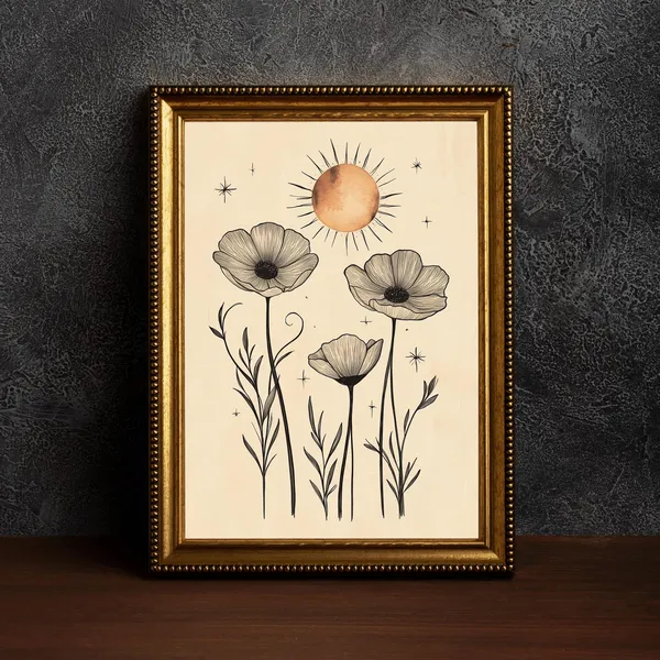Mystical Folk Sunflower Botanical Art Print