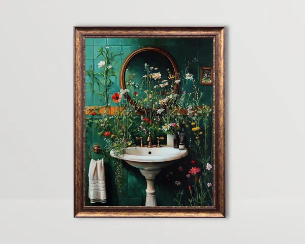 Botanical Sink Floral Bathroom Wall Art Print, Cottagecore