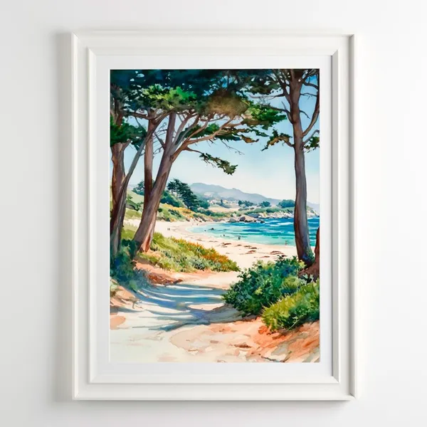 Carmel Beach Watercolor Coastal Landscape Art Print
