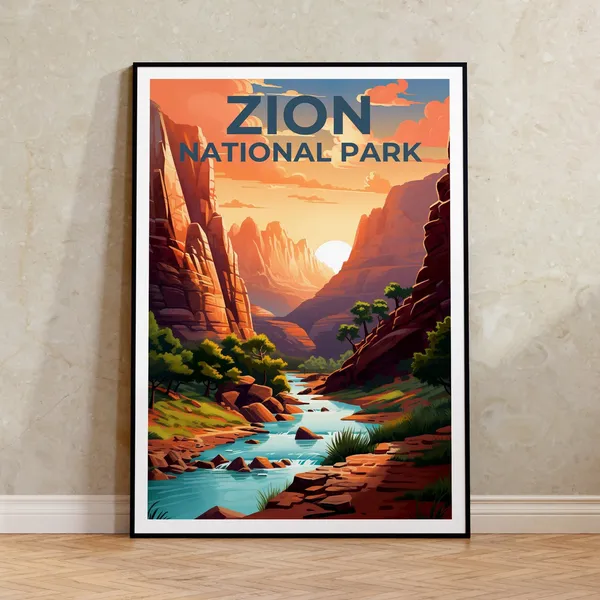 Zion National Park Travel Poster, Utah Art Print