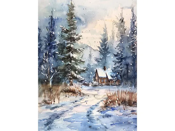 Minnesota Watercolor Forest Cabin Art Print