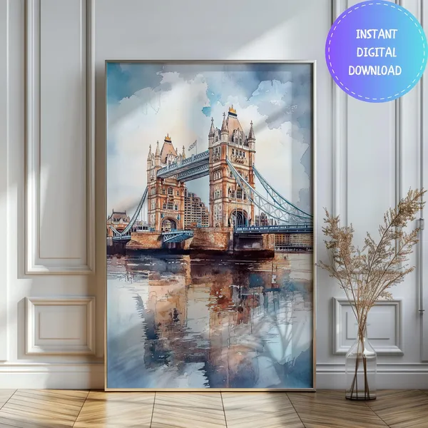 Watercolor London Tower Bridge Travel Poster, England