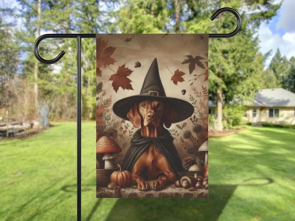 Vizsla Fall Garden Flag, Cottage Core Halloween Poster